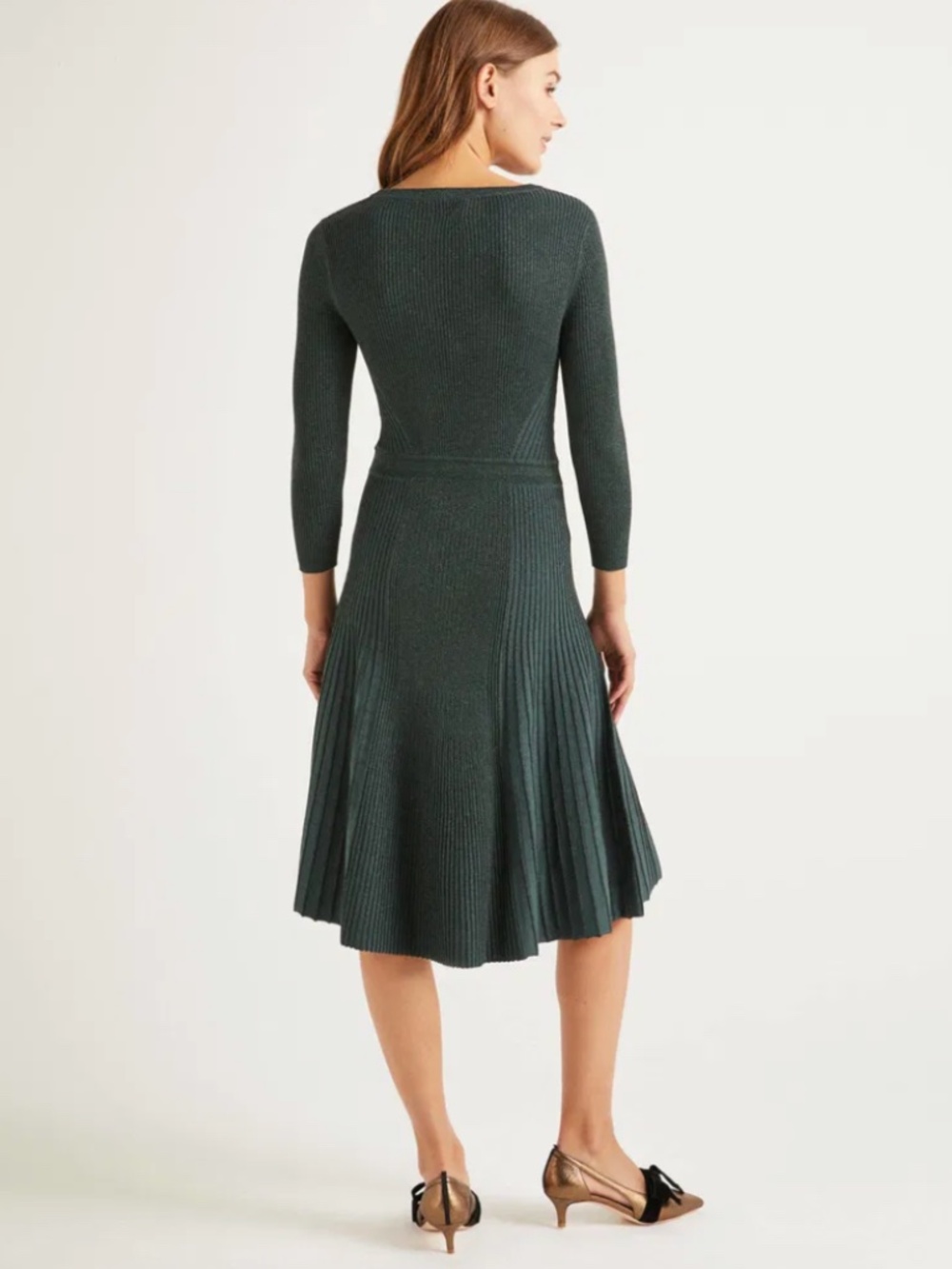 Boden Diona Sparkle Fit-And-Flare Knit Midi Dress Green 12R Metallic Holidays - Picture 3 of 16